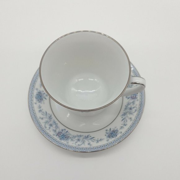 Cup Saucer Blue Hill 2482 Noritake China Tea Coffee Collection Silver Rim Blue - Picture 2 of 12